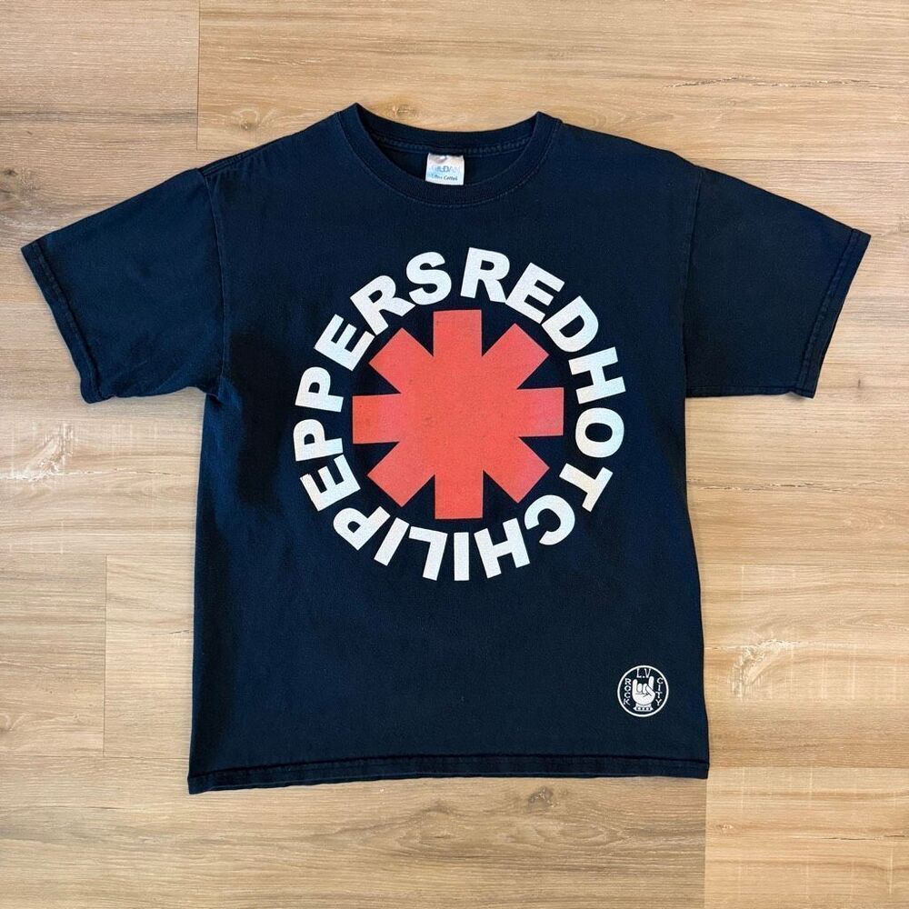 Vintage Y2K Red Hot Chili Peppers Black Double Sided Concert Tour Shirt Youth L